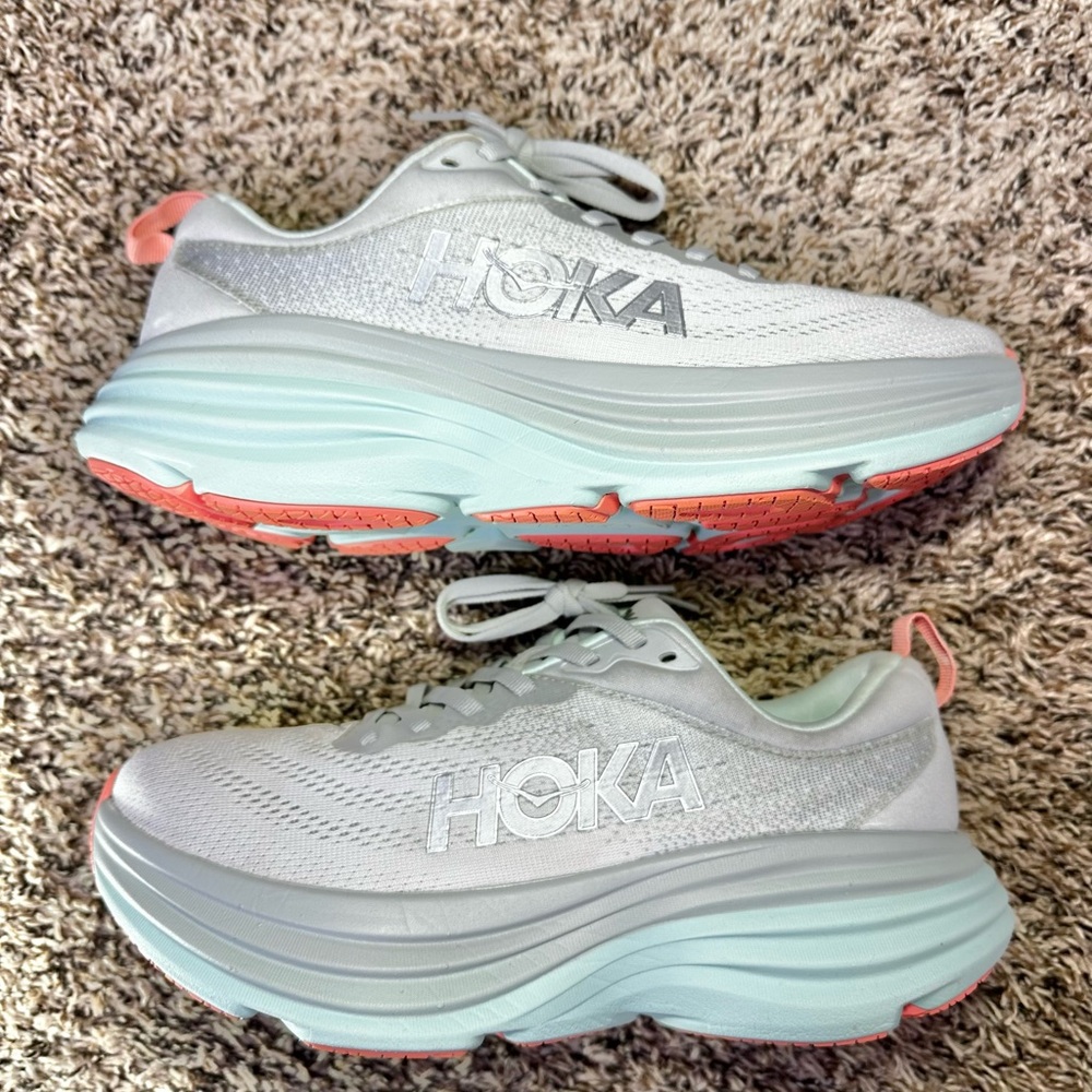 Hoka Bondi 8 Athletic Running Shoes Womens 8.5 B Aqua Gray Lightweight Walking - Picture 3 of 10
